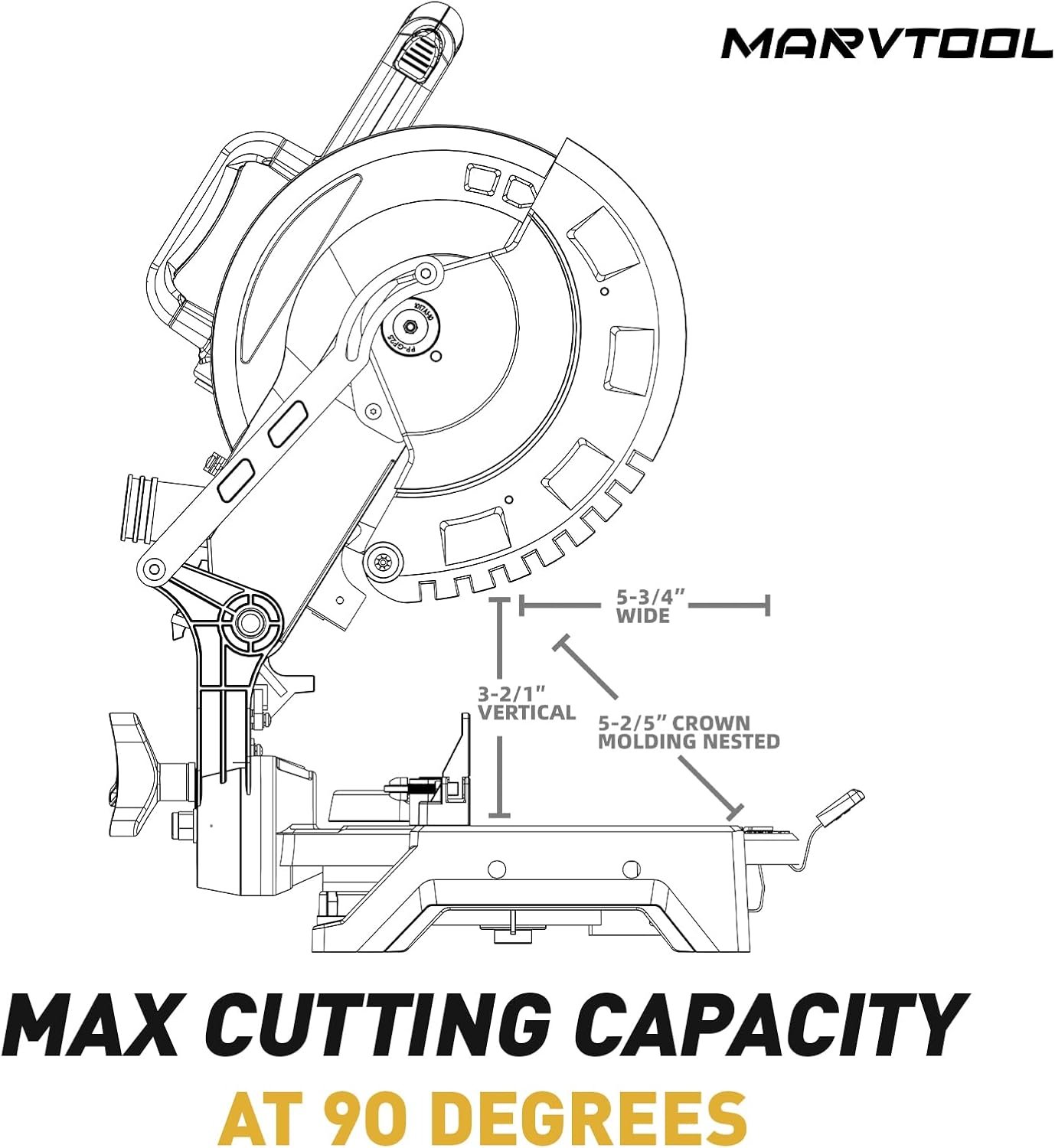 10-inch Compound Miter Saw, 5000RPM, 15 Amp, Single Bevel 0-45° with Extension Table, 36T Blade, Power Saw for Metal, Plastic, Wood, Laminates - Image 2