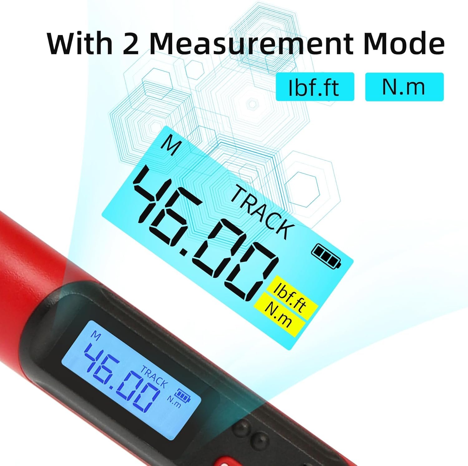 3/8 Inch Drive Professional Digital Torque Wrench 6.8-135N.M (5.02-99.57FT. LB), Electric Torque Wrench with Buzzer& LED Indicator& Preset Value& Data Storage, for Bike/Motorcycle/Auto Repair - Image 6