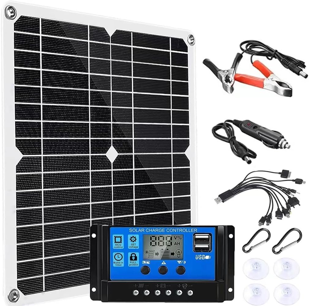200W Solar Panel Kit 12V Dual 5V USB Outputs Solar Panel Controller Combo,with 100A Solar Charge Controller for Boat Motorcycle Home Outdoor Lights RV Outdoor Camera Generators (Black)