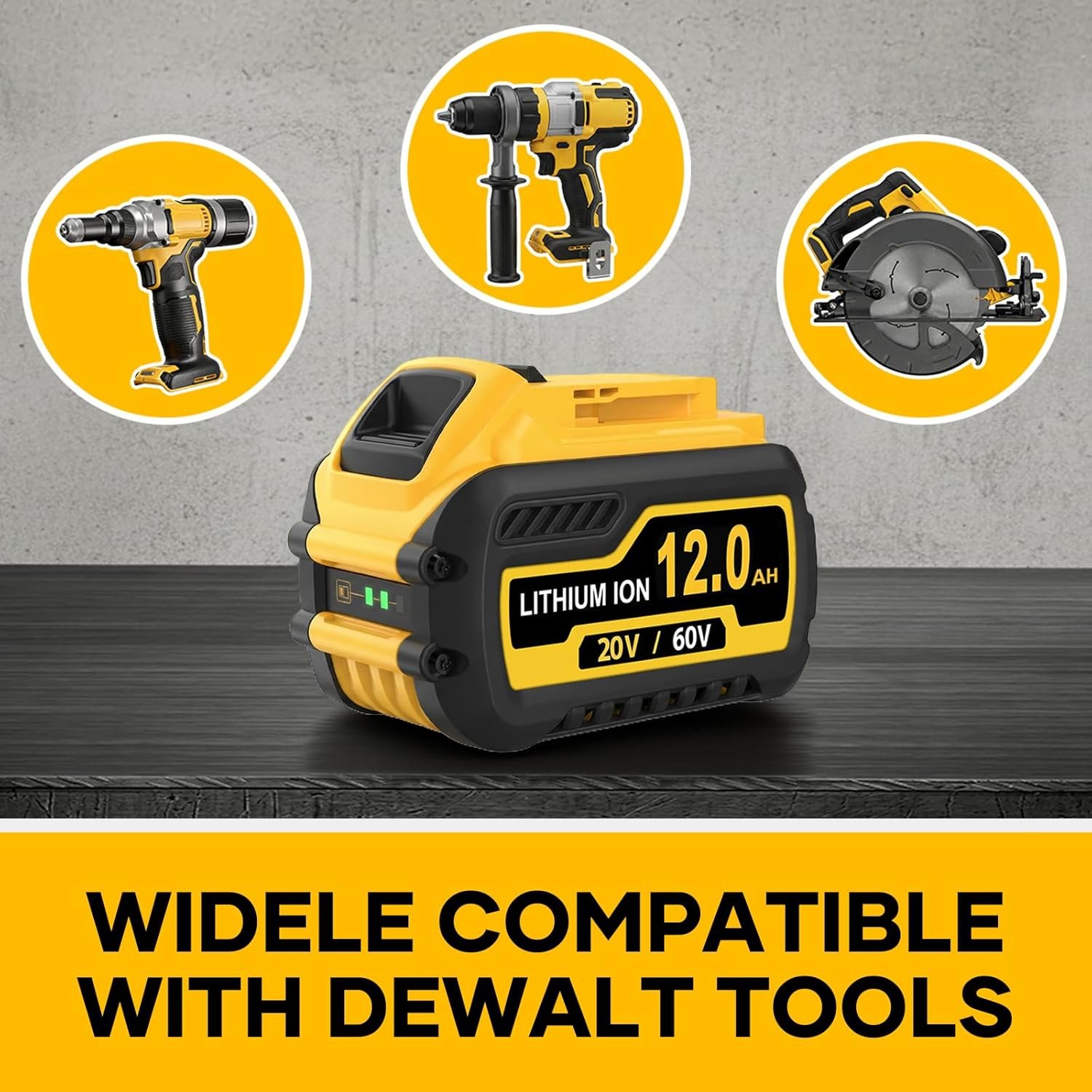 2 Packs 12Ah 60V Lithium Ion Battery Replacement Compatible with Dewalt 60V Battery DCB612, DCB609, DCB606, High Capacity 60 Volt Battery Compatible with Dewalt 20V/60V Tools, LED Indicator - Image 4
