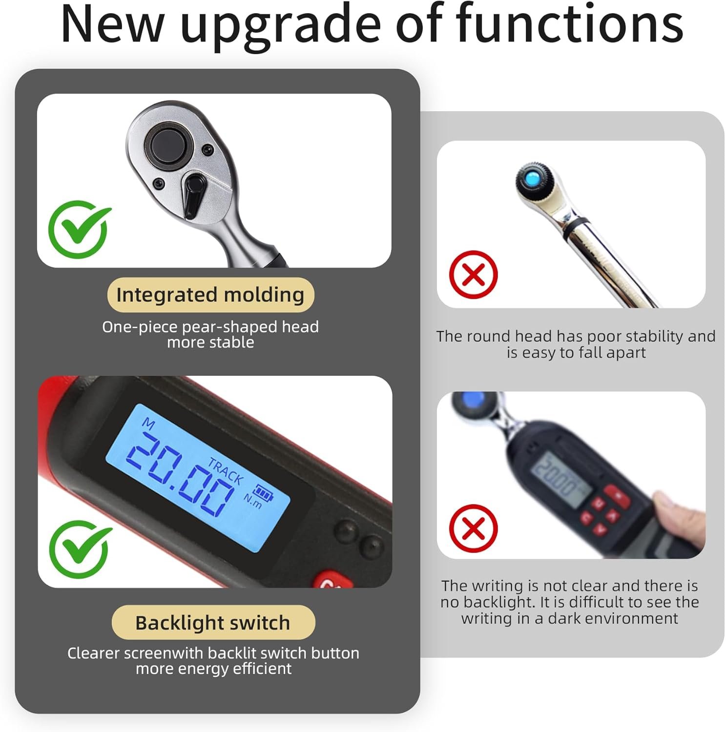 3/8 Inch Drive Professional Digital Torque Wrench 6.8-135N.M (5.02-99.57FT. LB), Electric Torque Wrench with Buzzer& LED Indicator& Preset Value& Data Storage, for Bike/Motorcycle/Auto Repair - Image 3