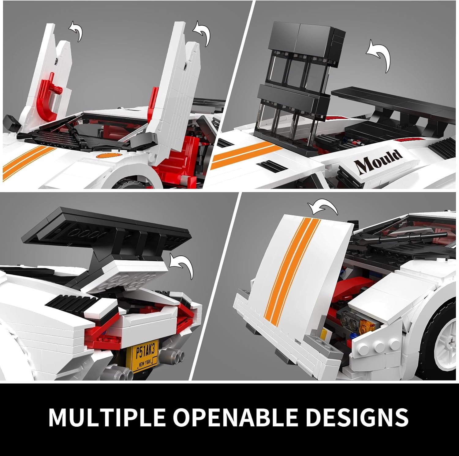 Mould King Classic Super Sports Car Building Blocks Kit, MOC Racing Car Model Replica Building Set for Adults, Collectible Set to Build for Kids Boys Girl, 1349 Pieces - Image 5