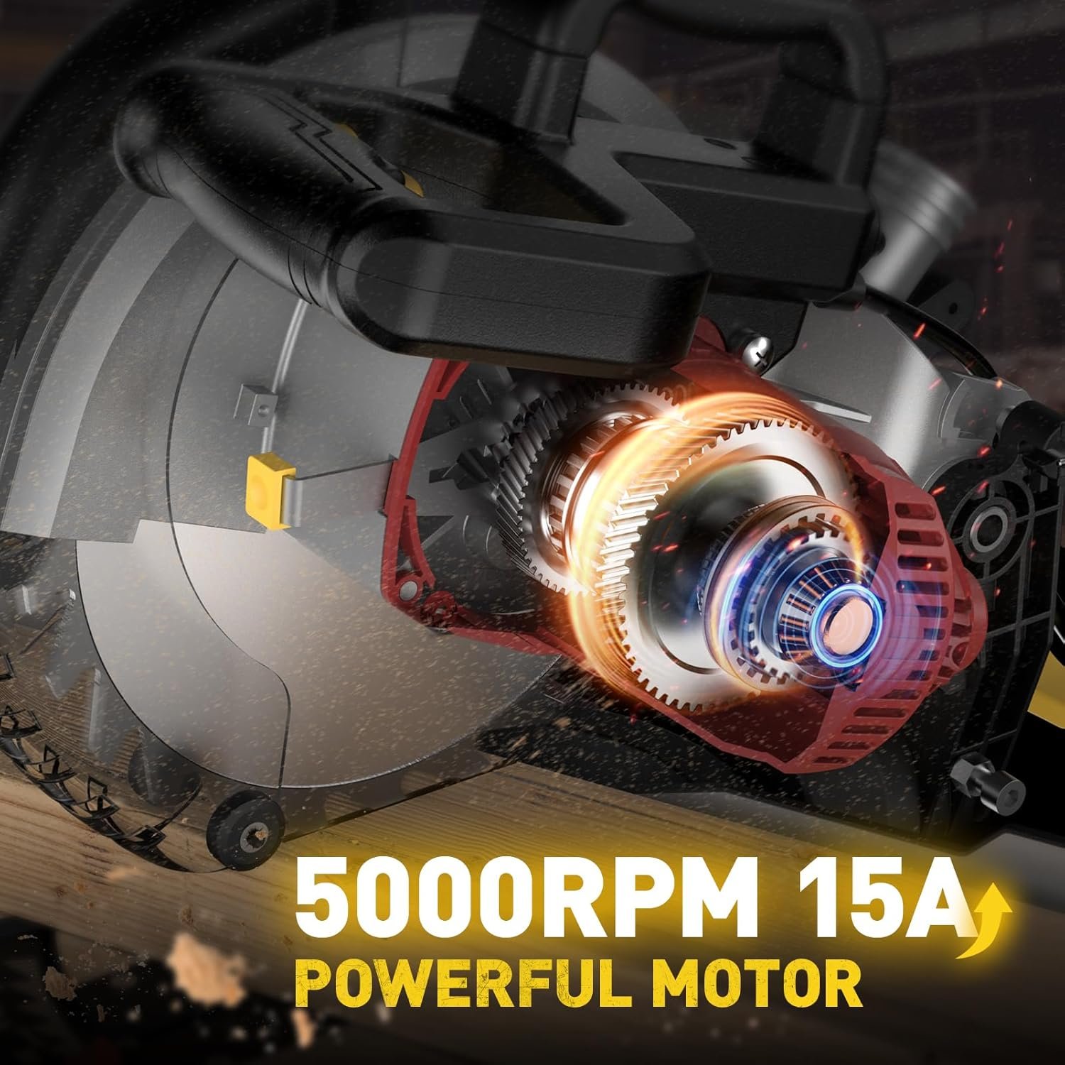 10-inch Compound Miter Saw, 5000RPM, 15 Amp, Single Bevel 0-45° with Extension Table, 36T Blade, Power Saw for Metal, Plastic, Wood, Laminates - Image 4